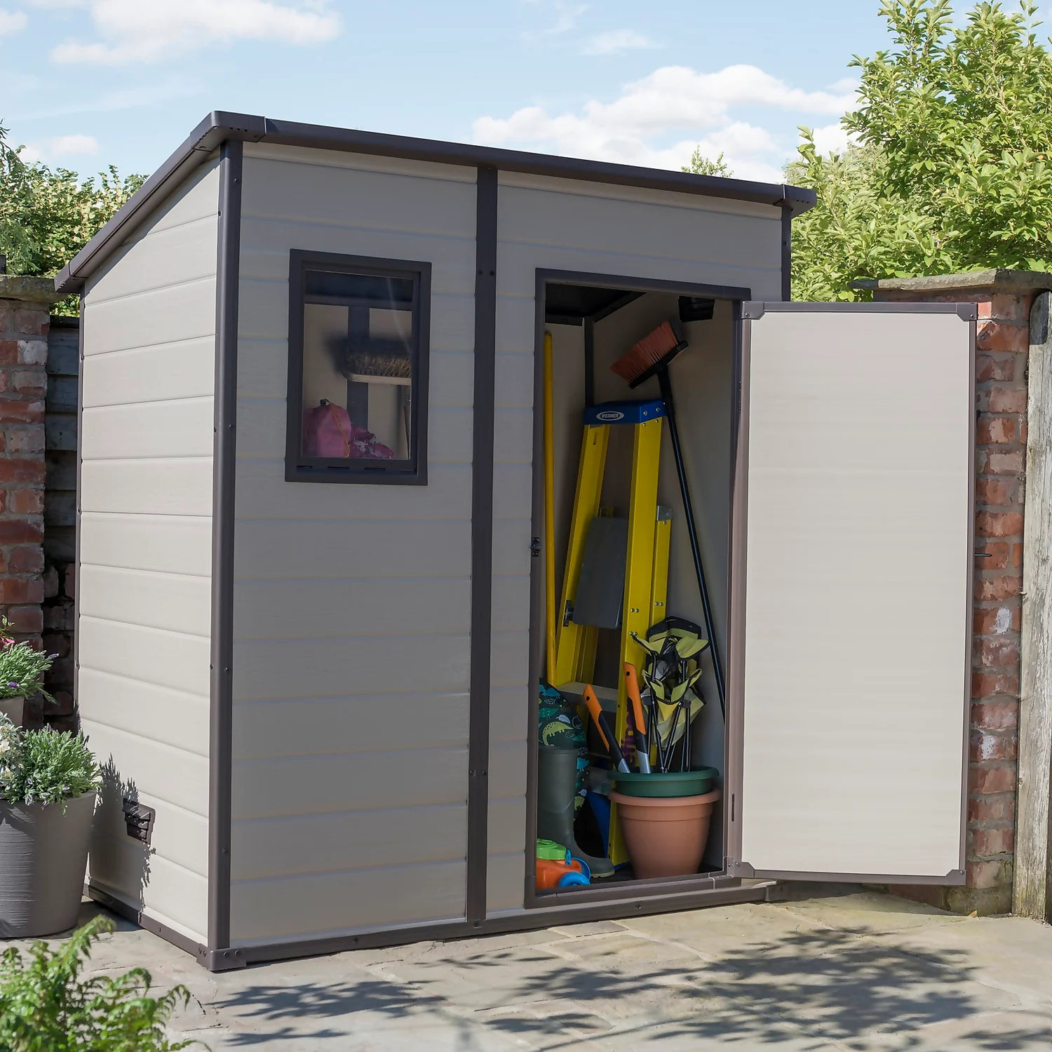 Keter Manor 6 X 4ft Outdoor Garden Pent Storage Shed - Beige/Brown 4 Keter Manor 6 X 4ft Outdoor Garden Pent Storage Shed - Beige/Brown - Image 2
