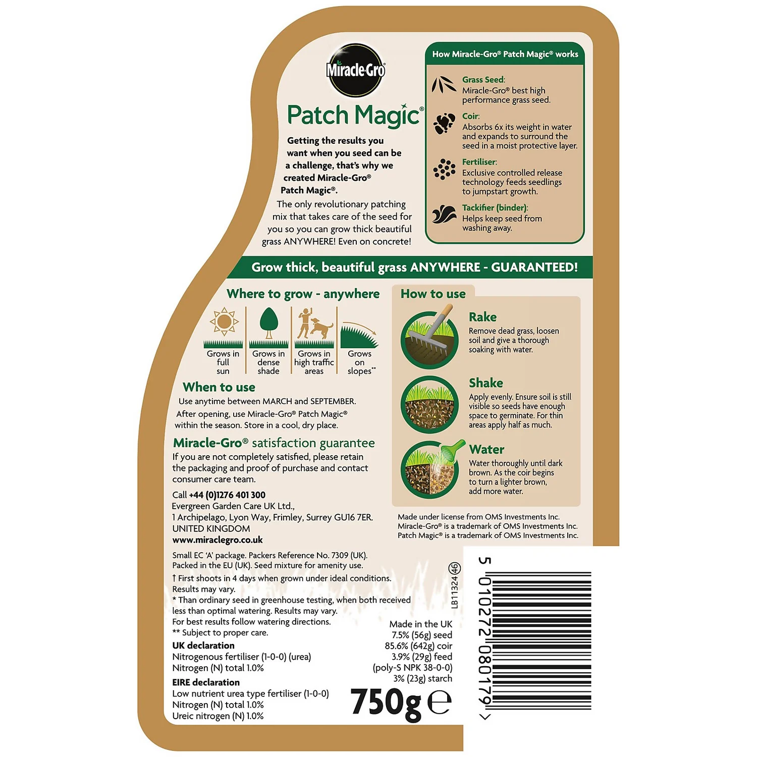 Miracle-Gro Patch Magic Grass Seed, Feed & Coir - 10 Patch Jug 5 Miracle-Gro Patch Magic Grass Seed, Feed & Coir - 10 Patch Jug - Image 3
