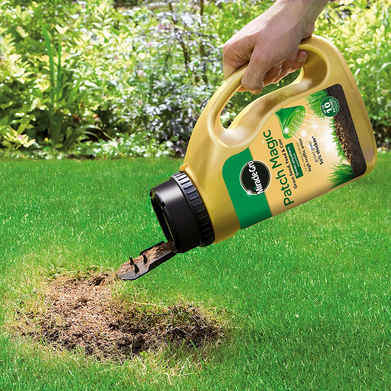 Miracle-Gro Patch Magic Grass Seed, Feed & Coir - 10 Patch Jug 4 Miracle-Gro Patch Magic Grass Seed, Feed & Coir - 10 Patch Jug - Image 2