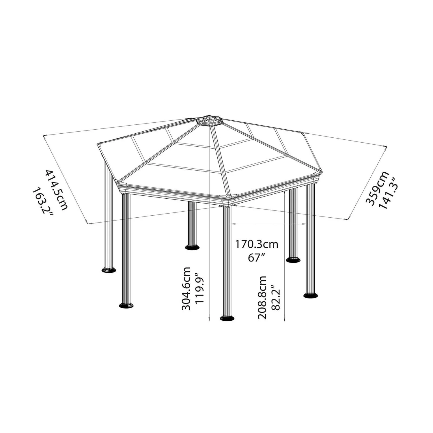 Palram - Canopia Roma Hexagonal Garden Gazebo Grey 9 Palram - Canopia Roma Hexagonal Garden Gazebo Grey - Image 7