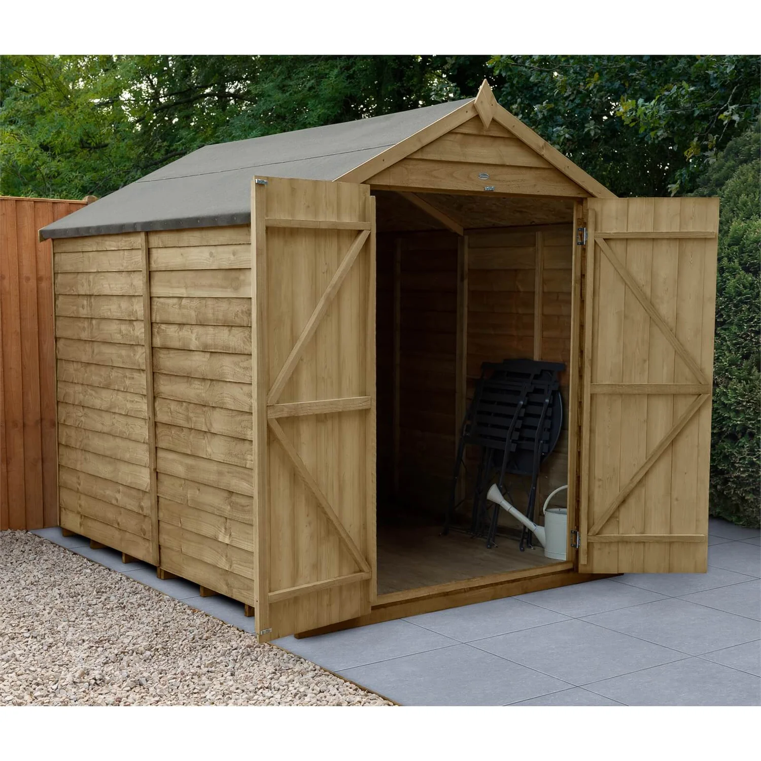 Forest 8 X 6ft Overlap Pressure Treated Apex Shed - Double Door No Windows 4 Forest 8 X 6ft Overlap Pressure Treated Apex Shed - Double Door No Windows - Image 2