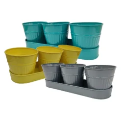 Zinc Ribbed Herb Pots & Tray