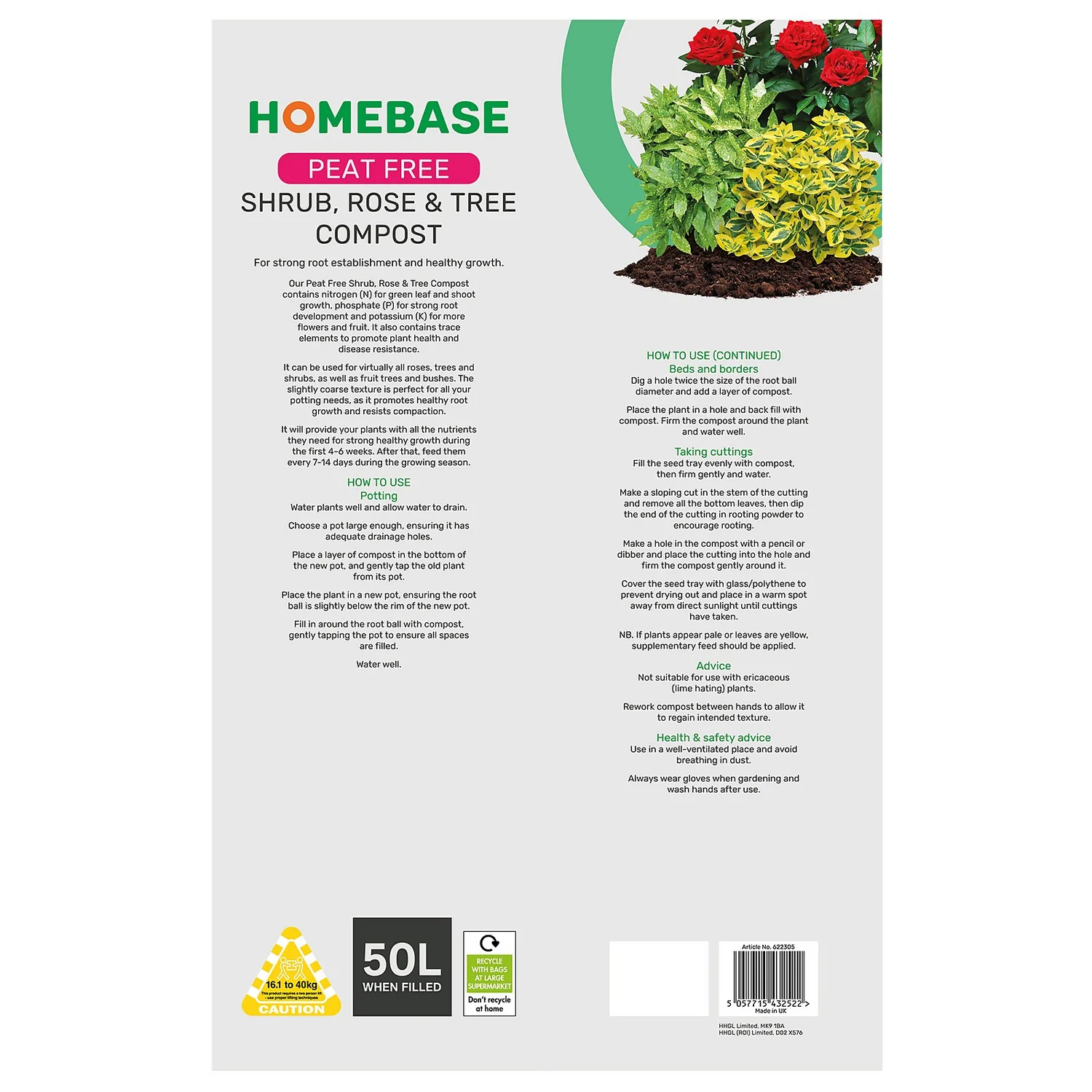 Homebase Peat Free Shrub Rose Tree Compost - 50L 4 Homebase Peat Free Shrub Rose Tree Compost - 50L - Image 2