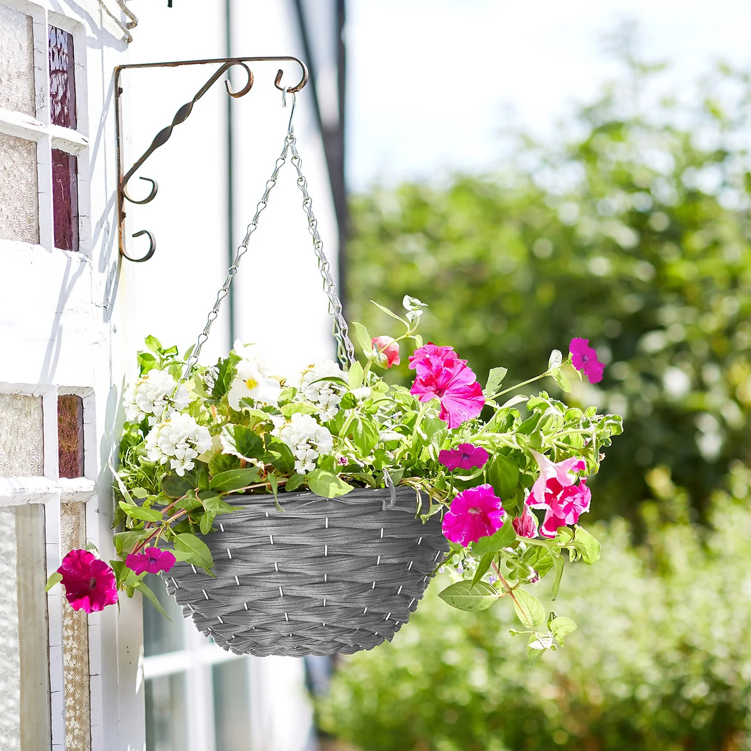 14in Faux Rattan Hanging Basket - Slate 4 14in Faux Rattan Hanging Basket - Slate - Image 2