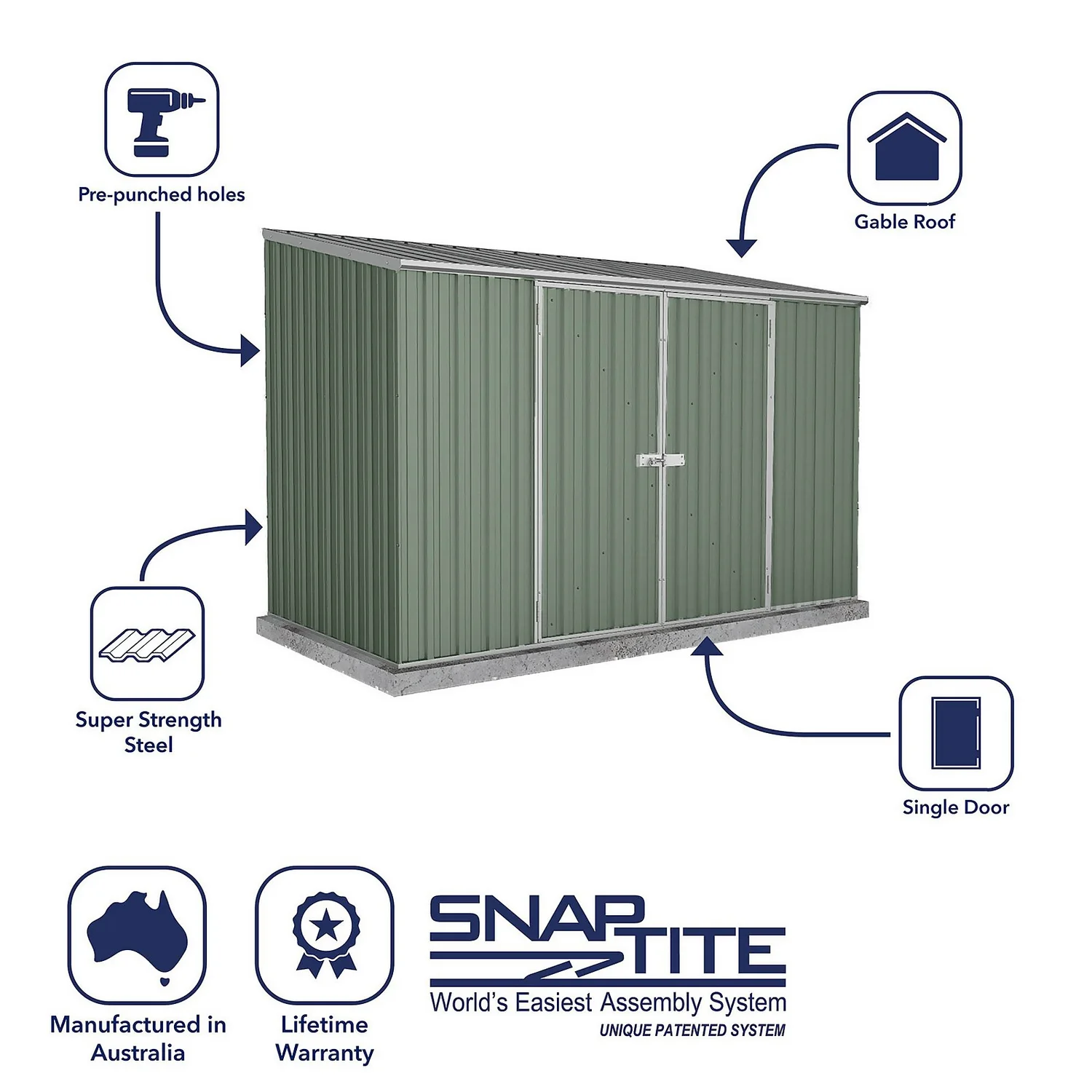 Absco 10 X 5ft Space Saver Metal Pent Shed - Green 4 Absco 10 X 5ft Space Saver Metal Pent Shed - Green - Image 2