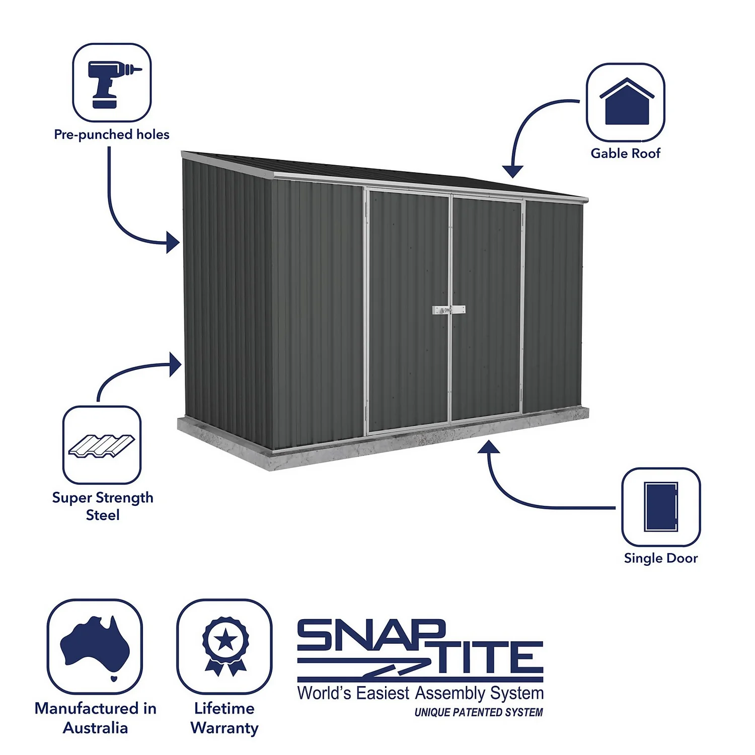 Absco 10 X 5ft Space Saver Metal Pent Shed - Dark Grey 4 Absco 10 X 5ft Space Saver Metal Pent Shed - Dark Grey - Image 2