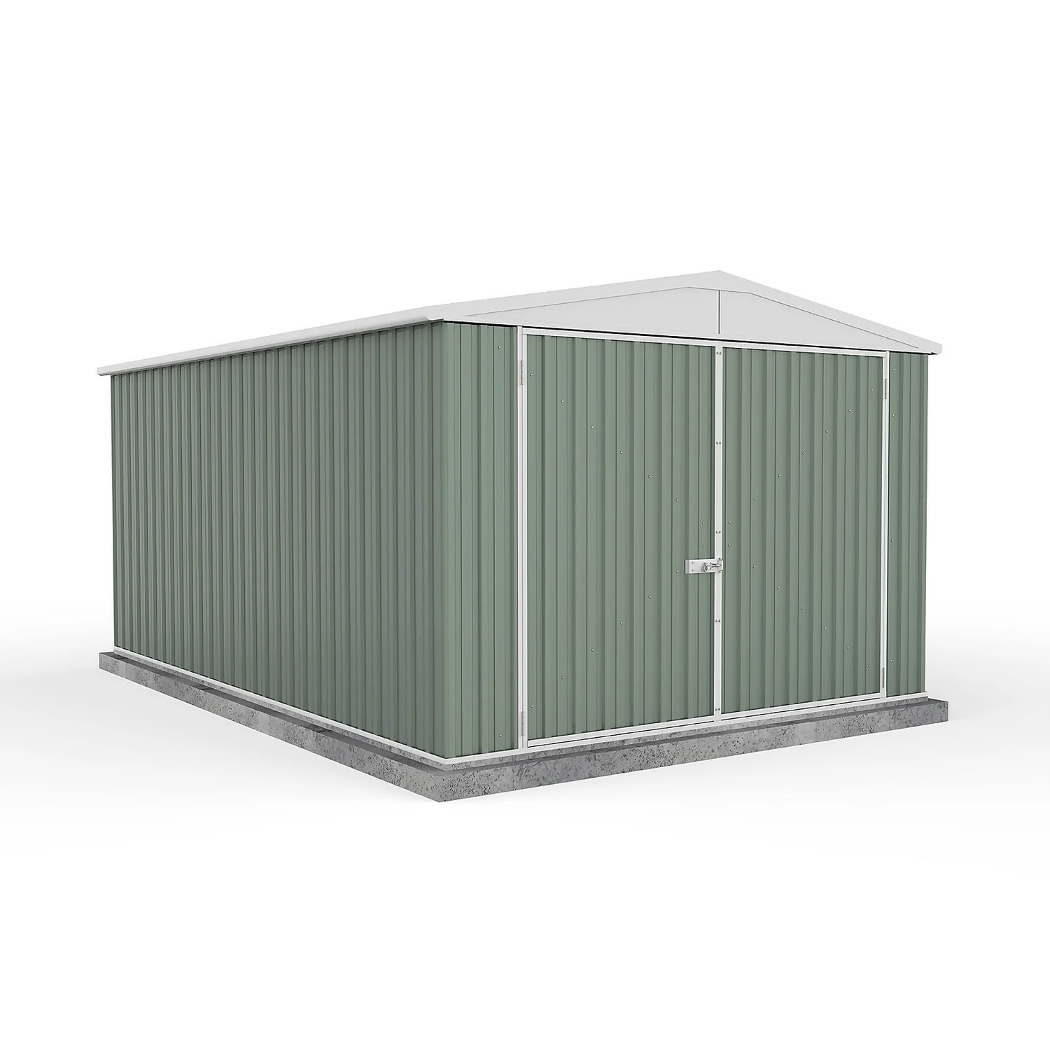 Absco 10 X 15ft Utility Workshop Apex Metal Shed - Green 3 Absco 10 X 15ft Utility Workshop Apex Metal Shed - Green
