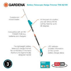 GARDENA Telescopic Cordless 18V Hedge Trimmer 12 GARDENA Telescopic Cordless 18V Hedge Trimmer -Garden Care Shop 13524827 1334936344375021