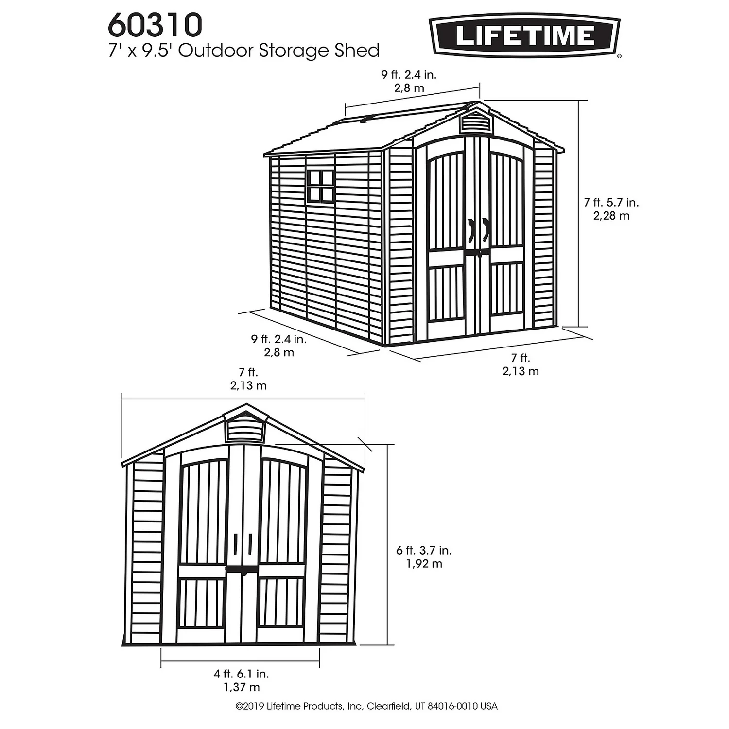 Lifetime Plastic Outdoor Storage Shed - 7x9.5ft 5 Lifetime Plastic Outdoor Storage Shed - 7x9.5ft - Image 3