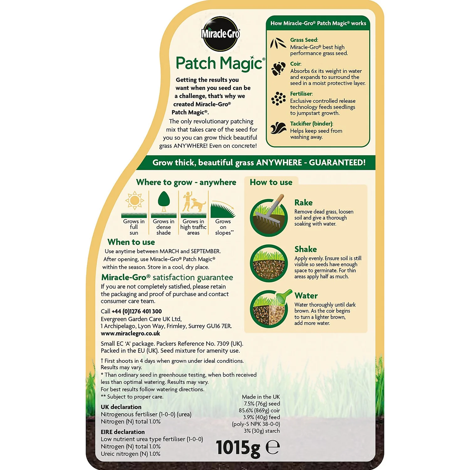 Miracle-Gro Patch Magic Grass Seed, Feed & Coir 1015g 5 Miracle-Gro Patch Magic Grass Seed, Feed & Coir 1015g - Image 3